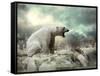 White Polar Bear Hunter on the Ice in Water Drops.-Andrey Yurlov-Framed Stretched Canvas