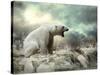White Polar Bear Hunter on the Ice in Water Drops.-Andrey Yurlov-Stretched Canvas