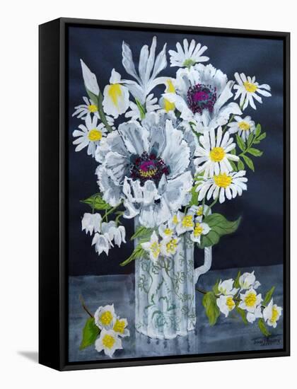 White Poppies, Marguerites and Philadelphus-Joan Thewsey-Framed Stretched Canvas