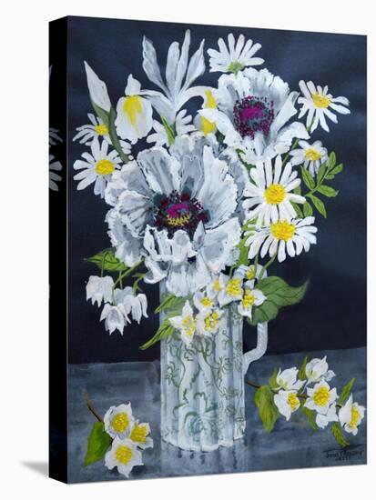 White Poppies, Marguerites and Philadelphus-Joan Thewsey-Stretched Canvas