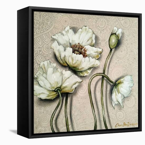 White Poppies On Pastel Pink Background-Cherie Roe Dirksen-Framed Stretched Canvas