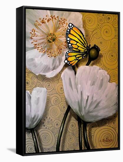 White Poppy with Butterfly-Cherie Roe Dirksen-Framed Stretched Canvas