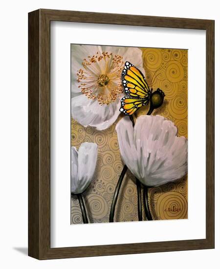 White Poppy with Butterfly-Cherie Roe Dirksen-Framed Giclee Print