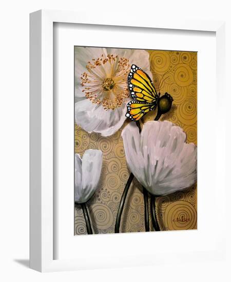 White Poppy with Butterfly-Cherie Roe Dirksen-Framed Giclee Print