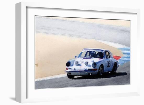 White Porsche 911 in Monterey Watercolor-NaxArt-Framed Art Print