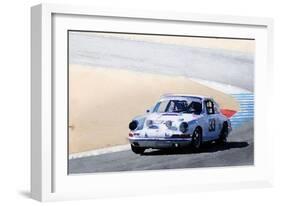 White Porsche 911 in Monterey Watercolor-NaxArt-Framed Art Print