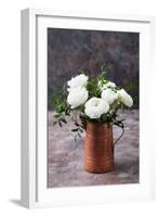 White Ranunculus Flowers Brown Background-Anna Pustynnikova-Framed Photographic Print