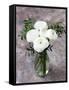 White Ranunculus Flowers in Vase Grey Background-Anna Pustynnikova-Framed Stretched Canvas