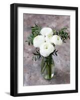 White Ranunculus Flowers in Vase Grey Background-Anna Pustynnikova-Framed Photographic Print