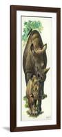 White Rhinoceros Ceratotherium Simum with a Young-null-Framed Giclee Print