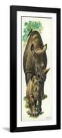 White Rhinoceros Ceratotherium Simum with a Young-null-Framed Giclee Print