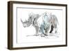 White Rhinos, Mount Etjo, 2020, (mixed media)-Mark Adlington-Framed Giclee Print