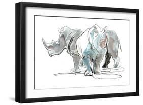 White Rhinos, Mount Etjo, 2020, (mixed media)-Mark Adlington-Framed Giclee Print