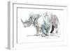 White Rhinos, Mount Etjo, 2020, (mixed media)-Mark Adlington-Framed Giclee Print