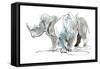 White Rhinos, Mount Etjo, 2020, (mixed media)-Mark Adlington-Framed Stretched Canvas