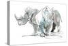 White Rhinos, Mount Etjo, 2020, (mixed media)-Mark Adlington-Stretched Canvas