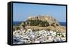 White Rooftops of Lindos with the Acropolis of Lindos, Rhodes, Dodecanese, Greek Islands, Greece-Chris Hepburn-Framed Stretched Canvas