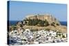 White Rooftops of Lindos with the Acropolis of Lindos, Rhodes, Dodecanese, Greek Islands, Greece-Chris Hepburn-Stretched Canvas