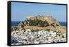 White Rooftops of Lindos with the Acropolis of Lindos, Rhodes, Dodecanese, Greek Islands, Greece-Chris Hepburn-Framed Stretched Canvas