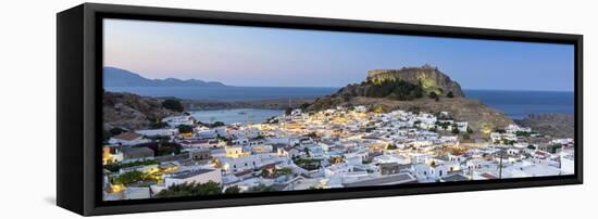 White Rooftops of Lindos with the Acropolis of Lindos, Rhodes, Dodecanese, Greek Islands, Greece-Chris Hepburn-Framed Stretched Canvas