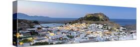 White Rooftops of Lindos with the Acropolis of Lindos, Rhodes, Dodecanese, Greek Islands, Greece-Chris Hepburn-Stretched Canvas