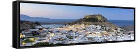 White Rooftops of Lindos with the Acropolis of Lindos, Rhodes, Dodecanese, Greek Islands, Greece-Chris Hepburn-Framed Stretched Canvas