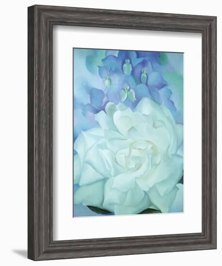 White Rose with Larkspur-Georgia O'Keeffe-Framed Art Print