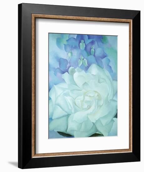 White Rose with Larkspur-Georgia O'Keeffe-Framed Art Print