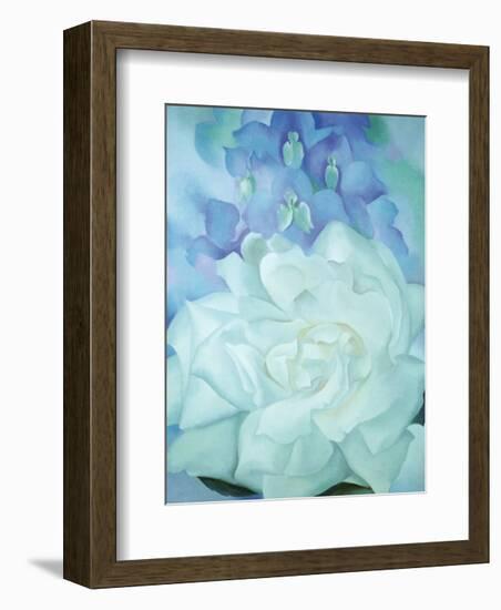 White Rose with Larkspur-Georgia O'Keeffe-Framed Art Print