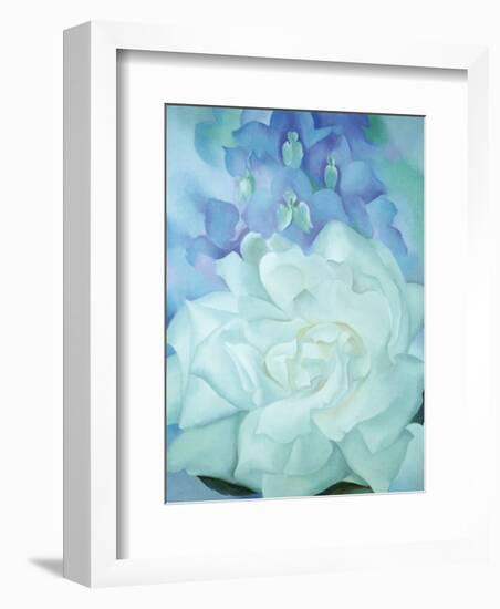 White Rose with Larkspur-Georgia O'Keeffe-Framed Art Print