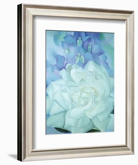 White Rose with Larkspur-Georgia O'Keeffe-Framed Art Print