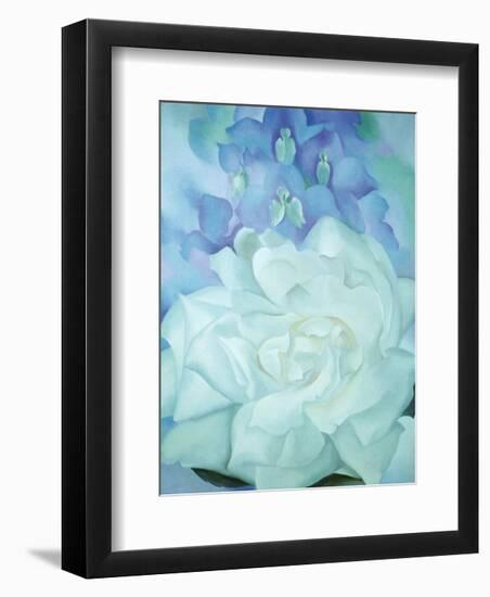 White Rose with Larkspur-Georgia O'Keeffe-Framed Art Print