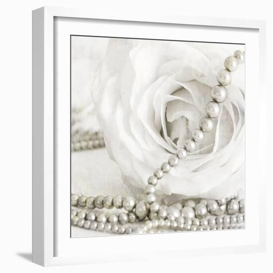 White Rose with Pearls-Tom Quartermaine-Framed Giclee Print