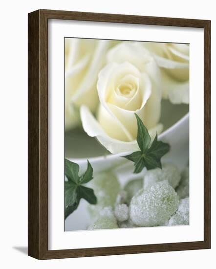 White Roses in a Bowl-Jean Cazals-Framed Photographic Print