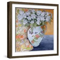 White Roses in a Patterned Jug, 2011-Joan Thewsey-Framed Giclee Print