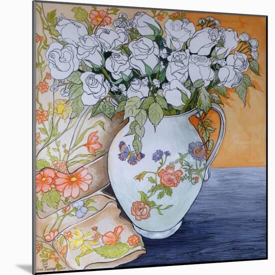 White Roses in a Patterned Jug, 2011-Joan Thewsey-Mounted Giclee Print