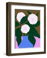 White Roses in Cobalt Vase-Tara Reed-Framed Art Print