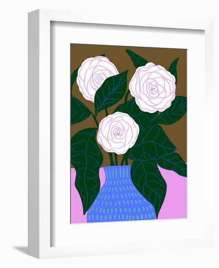 White Roses in Cobalt Vase-Tara Reed-Framed Art Print