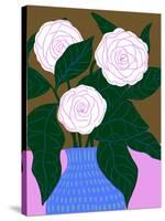 White Roses in Cobalt Vase-Tara Reed-Stretched Canvas