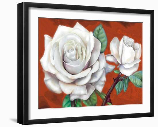 White Roses-M^ de Flavis-Framed Art Print