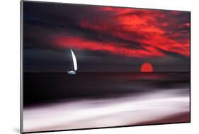 White sailboat and red sunset-Philippe Sainte-Laudy-Mounted Premium Photographic Print