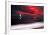 White sailboat and red sunset-Philippe Sainte-Laudy-Framed Photographic Print