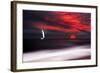 White sailboat and red sunset-Philippe Sainte-Laudy-Framed Photographic Print