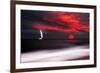 White sailboat and red sunset-Philippe Sainte-Laudy-Framed Photographic Print