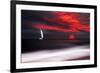 White sailboat and red sunset-Philippe Sainte-Laudy-Framed Photographic Print