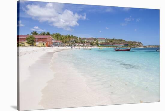 White Sand and Tourists Frame the Turquoise Caribbean Sea at Long Bay Beach, Antigua and Barbuda-Roberto Moiola-Stretched Canvas