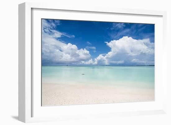 White sand and turquoise water in the beautiful lagoon of Funafuti, Tuvalu, South Pacific-Michael Runkel-Framed Photographic Print