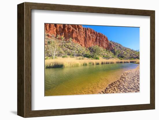 White sand at shoreline of waterhole at Glen Helen Gorge on Finke River, Australia-Alberto Mazza-Framed Photographic Print