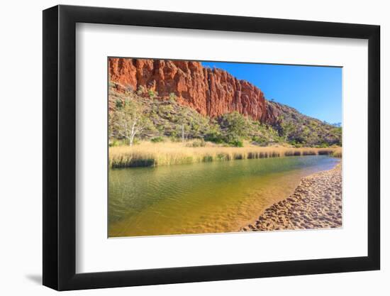 White sand at shoreline of waterhole at Glen Helen Gorge on Finke River, Australia-Alberto Mazza-Framed Photographic Print