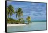 White sand bank in the turquoise waters of the Aitutaki lagoon, Rarotonga and the Cook Islands, Sou-Michael Runkel-Framed Stretched Canvas